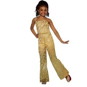 BARBIE Gold Disco 70s Jumpsuit Halloween Costume Size Sm Med girls 7-8 NWT